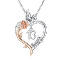 wholesale TOUPOP Gifts For Her Rose Heart Necklace 925 Sterling Silver Heart Butterfly Pendant Sweet Year Old Jewelry Anniversary Birthday Christmas Gifts Women Girlfriend Wife Mom Grandma -style_name:13th