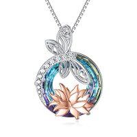 wholesale TOUPOP Sterling Silver Dragonfly/butterfly Pendant Necklace With Crystal Birthday Christmas Jewelry Gifts For Women -style_name:D-Dragonfly Necklace with Lotus-Purple Circle Crystal