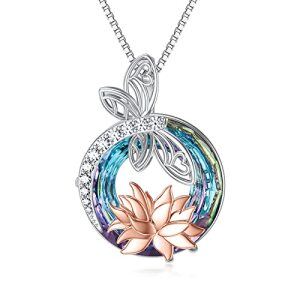D-Dragonfly Necklace with Lotus-Purple Circle Crystal