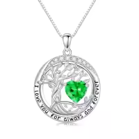 TOUPOP White Gold Gold Plated 925 Sterling Silver Austrian Crystal Tree Of Life Birthstone Necklace-color_name:05-May-Emerald