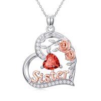 wholesale Sister Birthday Gifts For Sister 925 Sterling Silver Heart Rose Birthstone Necklace For Women Anniversary Christmas Jewelry Gift For Sis -style_name:07-July