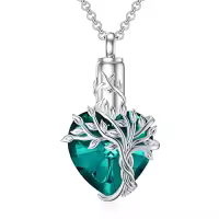 TOUPOP Sterling Silver Crystal Tree Of Life Urn Necklace For Ashes Memorial Gift-color_name:Emerald