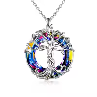TOUPOP Sterling Silver Austrian Crystal Tree Of Life Necklace For Women-color_name:01-White Gold-Volcano Crystal