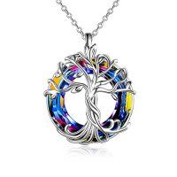 wholesale TOUPOP Tree Of Life Necklace For Women 925 Sterling Silver Family Tree Austrian Crystal Jewelry Birthday Christmas Gifts For Mom Wife Her -color_name:01-White Gold-Volcano Crystal