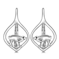 TOUPOP Sterling Silver Stone Animal Leverback Hoop Earrings-style_name:Bear