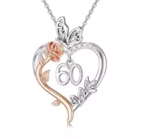 TOUPOP 925 Sterling Silver Rose Heart Butterfly Pendant Jewelry Gifts-style_name:60th