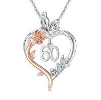 wholesale TOUPOP Gifts For Her Rose Heart Necklace 925 Sterling Silver Heart Butterfly Pendant Sweet Year Old Jewelry Anniversary Birthday Christmas Gifts Women Girlfriend Wife Mom Grandma -style_name:60th