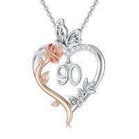 wholesale TOUPOP Gifts For Her Rose Heart Necklace 925 Sterling Silver Heart Butterfly Pendant Sweet Year Old Jewelry Anniversary Birthday Christmas Gifts Women Girlfriend Wife Mom Grandma -style_name:90th