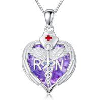 wholesale TOUPOP Nurse Necklace 925 Sterling Silver Rn Necklace Angle Wings Gifts For Nurse Graduation Jewelry -style_name:RN-Purple Crystal