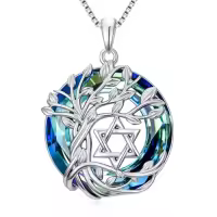 TOUPOP Sterling Silver Crystal Tree Of Life Pendant Necklace-style_name:7-Star of David