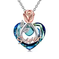 TOUPOP Sterling Silver Crystal Sisters Necklace Gift For Women Friendship-style_name:Style 1-Sister Necklace with Rose Flower