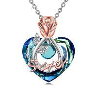 wholesale TOUPOP Sister Christmas Gifts From Sister/brother Two Three Four Five Sisters Necklace Sterling Silver Crystal Fashion Jewelry Gift For Women Friend Female Friendship Lasts Forever -style_name:Style 1-Sister Necklace with Rose Flower