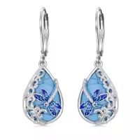 TOUPOP Sterling Silver Turquoise Butterfly Dragonfly Bee Hummingbird Ladybug Drop Earrings-style_name:Dragonfly