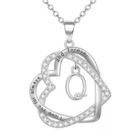 TOUPOP 925 Sterling Silver Heart Initial Double Heart Pendant Necklace Birthday Christmas Gifts For Women-style_name:Initial Q