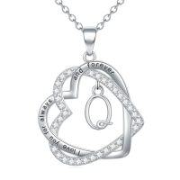 wholesale TOUPOP Gifts For Women Heart Initial Necklace 925 Sterling Silver Double Heart Pendant Necklace Birthday Jewelry Birthday Christmas Gifts For Her Wife Girlfriend -style_name:Initial Q