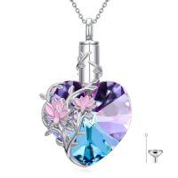 wholesale TOUPOP Rose/lotus/sunflower Flower Cremation Urn Necklace For Ashes 925 Sterling Silver Heart Crystal Memorial Jewelry For Women -style_name:Lotus