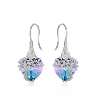 TOUPOP Sterling Silver Crystal Tree Of Life Family Dangle Earrings-style_name:Heart-2-February-Purple