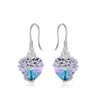 wholesale TOUPOP Tree Of Life Earrings 925 Sterling Silver Family Tree Dangle Drop Earrings Crystal Jewelry Birthday Christmas Gifts For Women Her -style_name:Heart-2-February-Purple