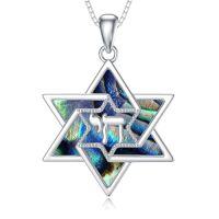 wholesale Abalone Star Of David Necklace For Women 925 Sterling Silver Magen David Necklace Chai/cross/evil Eye Pendant Star Of David Jewelry Christmas Gifts -style_name:1-Chai