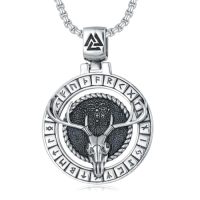 wholesale Viking Necklace 925 Sterling Silver Norse Jewelry For Fathers Day Anniversary Birthday Gifts Christmas Gifts For Men -style_name:D-Viking Deer Skull