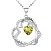 TOUPOP Sterling Silver Heart Birthstone Pendant Necklace Gift for Women-color_name:08-August-Peridot