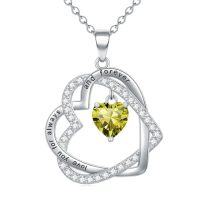 wholesale TOUPOP Heart Birthstone Pendant Necklace 925 Sterling Silver Double Heart Love Jewelry Birthday Christmas Gifts For Women Her Wife Girlfriend Mom -color_name:08-August-Peridot