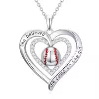 TOUPOP Sterling Silver Crystal Cross Football Soccer Softball Volleyball Necklace-style_name:2-Baseball