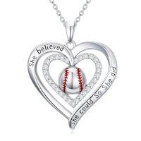 wholesale Sports Necklace For Women 925 Sterling Silver Cross Football/soccer/softball/volleyball Necklace Pendant Sports Jewelry Christmas Gifts For Women -style_name:2-Baseball