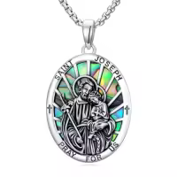 TOUPOP Sterling Silver Four Way Cross St Michael St Christopher St Benedict St Joseph St Francis Pendant Necklace-style_name:3-St Joseph-Abalone-B