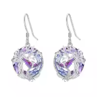 TOUPOP Sterling Silver Crystal Phoenix Rising Dangle Earrings-color_name:Purple Phoenix