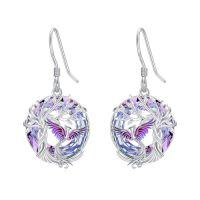 wholesale TOUPOP Phoenix Earrings 925 Sterling Silver Crystal Dangle Earrings Phoenix Rising Jewelry Women Birthday Gifts For Her -color_name:Purple Phoenix