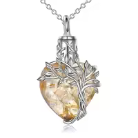TOUPOP Sterling Silver Crystal Tree Of Life Urn Necklace For Ashes Memorial Gift-color_name:Citrine
