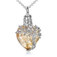 wholesale TOUPOP Heart Tree Of Life Urn Necklace For Ashes 925 Sterling Silver Cremation Jewelry Crystal With Funnel Filler Memorial Mothers Day Gifts For Women Mom Sister Friend -color_name:Citrine