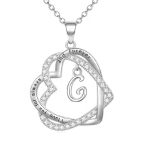 TOUPOP 925 Sterling Silver Heart Initial Double Heart Pendant Necklace Birthday Christmas Gifts For Women-style_name:Initial G