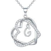 wholesale TOUPOP Gifts For Women Heart Initial Necklace 925 Sterling Silver Double Heart Pendant Necklace Birthday Jewelry Birthday Christmas Gifts For Her Wife Girlfriend -style_name:Initial G