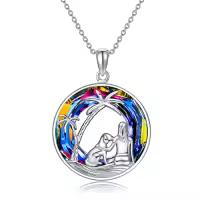 TOUPOP Sterling Silver Crystal Dog Pendant Necklace For Women-color_name:Dog Necklaces with Volcano Crystal