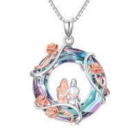 wholesale TOUPOP Sister Christmas Gifts From Sister 925 Sterling Silver 2 To 5 Sisters Necklace Rose Flower Pendant Crystal Jewelry Birthday Gifts For Women Best Friend -color_name:Purple-2 Sisters
