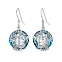 TOUPOP Sterling Silver Blue Crystal Tree Of Life Letter Drop Dangle Earrings-style_name:B Initial