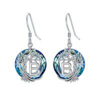 wholesale TOUPOP Tree Of Life Initial Earrings 925 Sterling Silver A-z Letter Drop Dangle Earrings Blue Circle Crystal Jewelry Birthday Christmas Gifts For Women Her Girlfriend Mom -style_name:B Initial