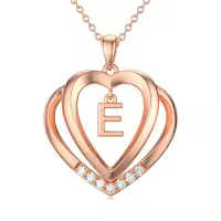 TOUPOP 925 Sterling Silver Moissanite Heart Letter Pendant Necklace-style_name:Rose Gold - E Initial
