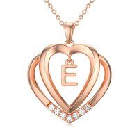 wholesale Heart Initial Necklace For Women 925 Sterling Silver Letter Pendant With Moissanite Personalized Charm Alphabet Jewelry Birthday Anniversary Mothers Day Christmas Gifts For Her Wife Girlfriend Mom -style_name:Rose Gold - E Initial
