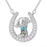 TOUPOP Sterling Silver Horseshoe Necklace with Stone Cowgirl Pendant-style_name:Cowboy Boots