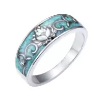 TOUPOP Sterling Silver Turquoise Boho Vintage Antique Ring For Women-style_name:3-Lotus