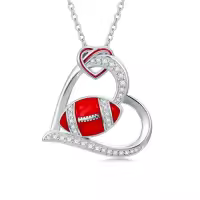 TOUPOP 925 Silver Stone Christmas Sports Heart Necklace Gift-style_name:Football Necklace