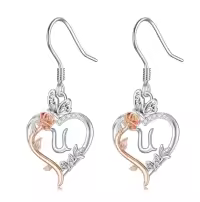 TOUPOP 925 Sterling Silver Rose Heart Butterfly Earrings Jewelry Gifts-style_name:Initial U