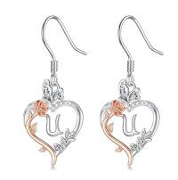 wholesale TOUPOP Rose Heart Initial Earrings 925 Sterling Silver Heart Butterfly Earrings Jewelry Anniversary Birthday Christmas Gifts For Women Her Girlfriend Wife -style_name:Initial U