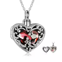 TOUPOP Sterling Silver Cremation Jewelry Locket For Ashes Memorial Keepsake-style_name:A01-Rose Urn Locket Necklace(Red Crystal)