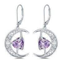 wholesale TOUPOP Moon Birthstone Earrings 925 Sterling Silver Celtic Moon And Star Earrings Jewelry Birthday Christmas Gifts For Women Her -color_name:06-June-Alexandrite