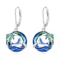 TOUPOP Sterling Silver Turtle Jellyfish Dolphin Starfish Whale Dangle Drop Earrings Ocean Jewelry-style_name:Palm Tree Whale