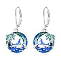 wholesale TOUPOP Turtle/jellyfish/dolphin/starfish/whale Earrings 925 Sterling Silver Dangle Drop Earrings Ocean Jewelry Anniversary Birthday Gift For Women -style_name:Palm Tree Whale